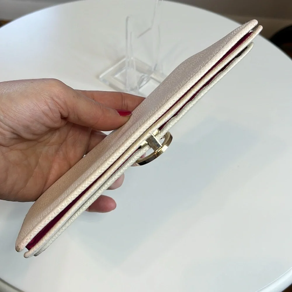 BVLGARI Cream & Pink Leather Long Wallet Retail $485 EUC
